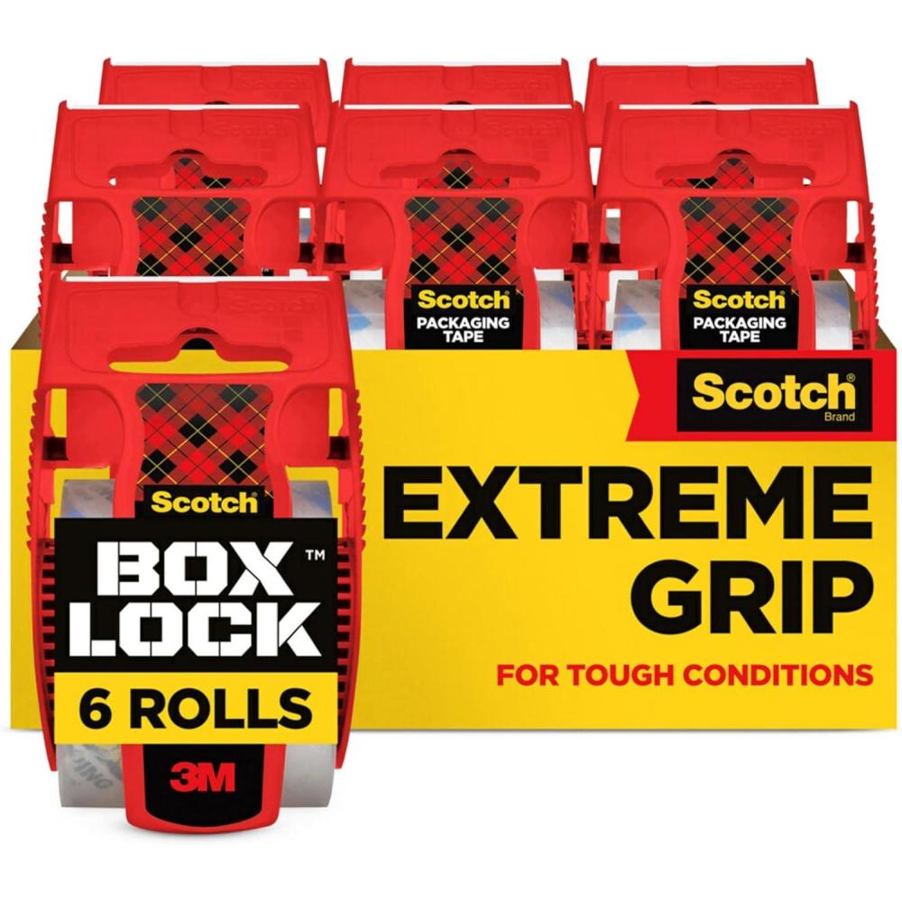 imageScotch Box Lock Packing Tape Clear Extreme Grip Box Packaging Tape for Shipping and Mailing 188 in x 222 yd 6 Rolls with Dispensers6 Rolls
