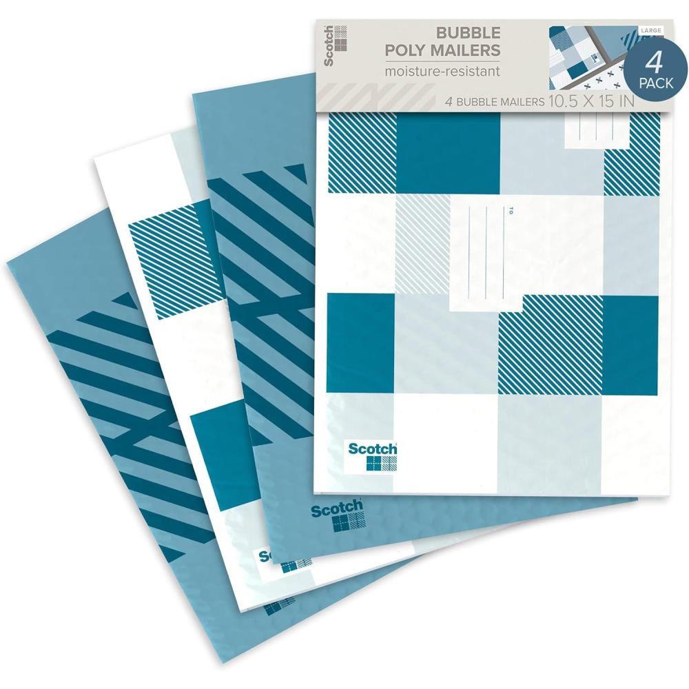 imageScotch Designer Poly Bubble Mailer Large Size 5 105 IN x 15 IN 4pack Blue Designs VaryBlue