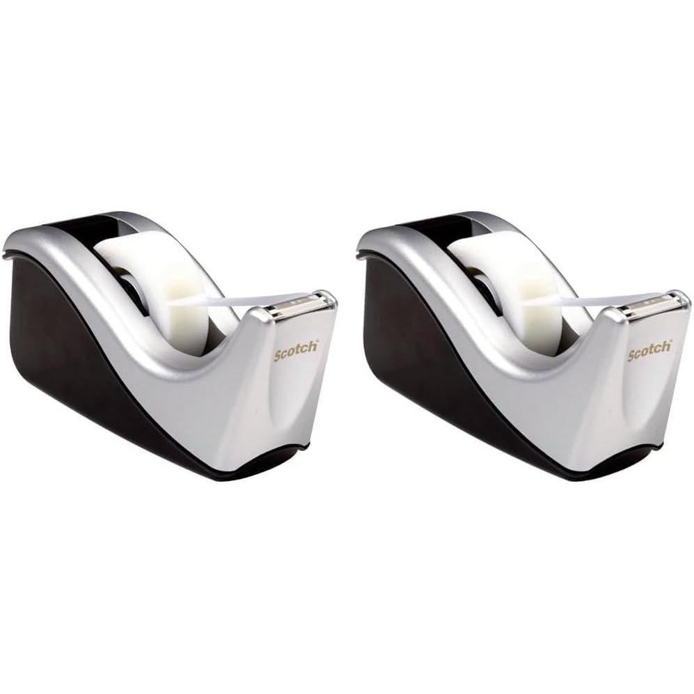 imageScotch Desktop Tape Dispenser Silvertech TwoTone C60ST1 Count Pack of 2