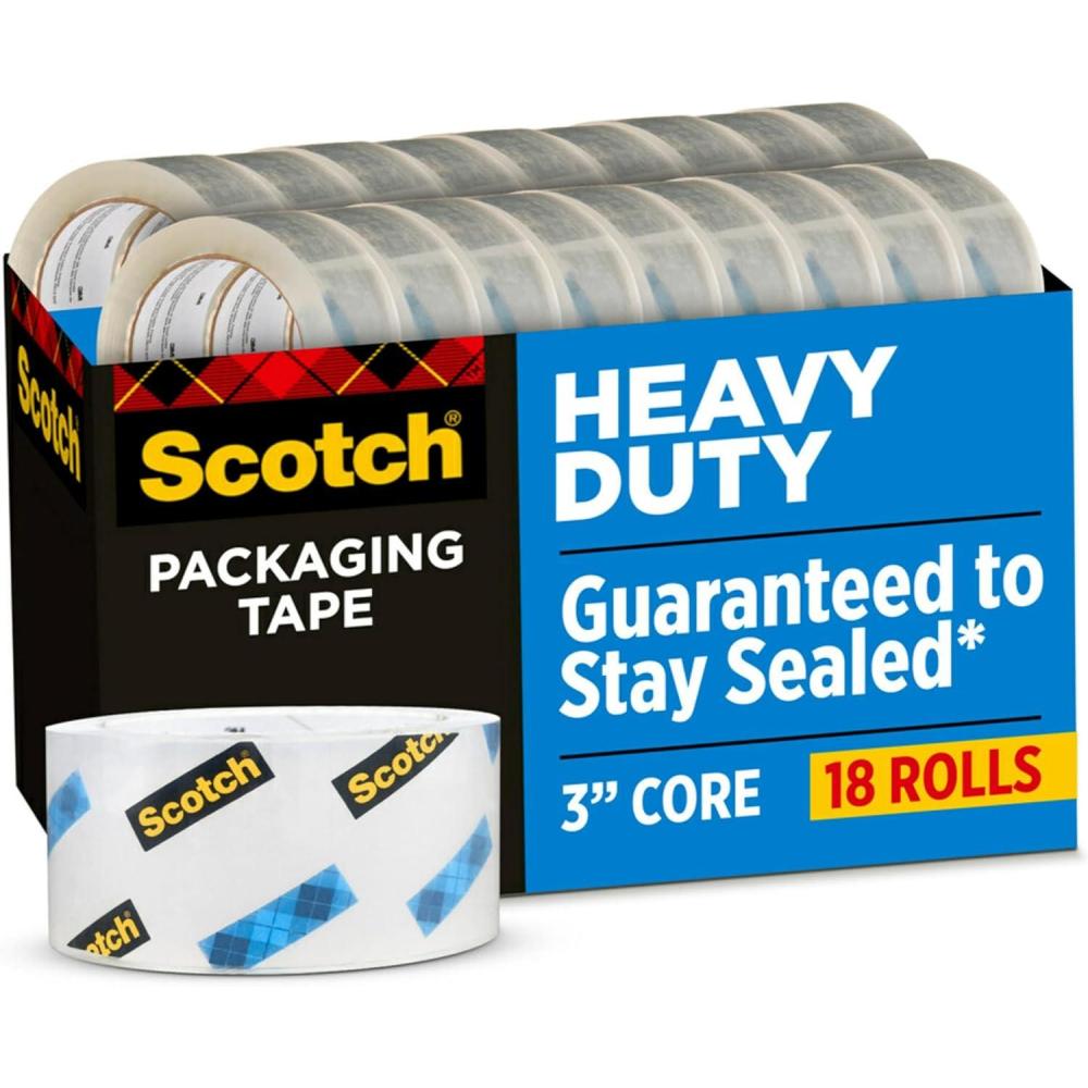 imageScotch Heavy Duty Packaging Tape 188quot x 546 yd Designed for Packing Shipping and Mailing Strong Seal on All Box Types 3quot Core Clear 18 Rolls 385018CPTape