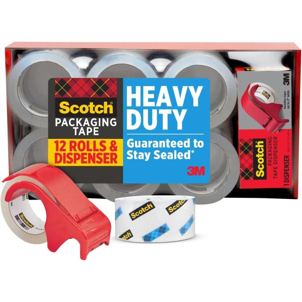imageScotch Heavy Duty Shipping Packaging Tape 188quot x 546 yd 3quot Core Clear Great for Packing Shipping ampamp Moving 6 Rolls with Dispenser 38506DP312 Rolls