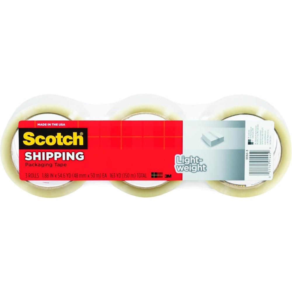 imageScotch Lightweight Shipping Packaging Tape 188 Inches x 546 Yards 3 Rolls 335033 Rolls