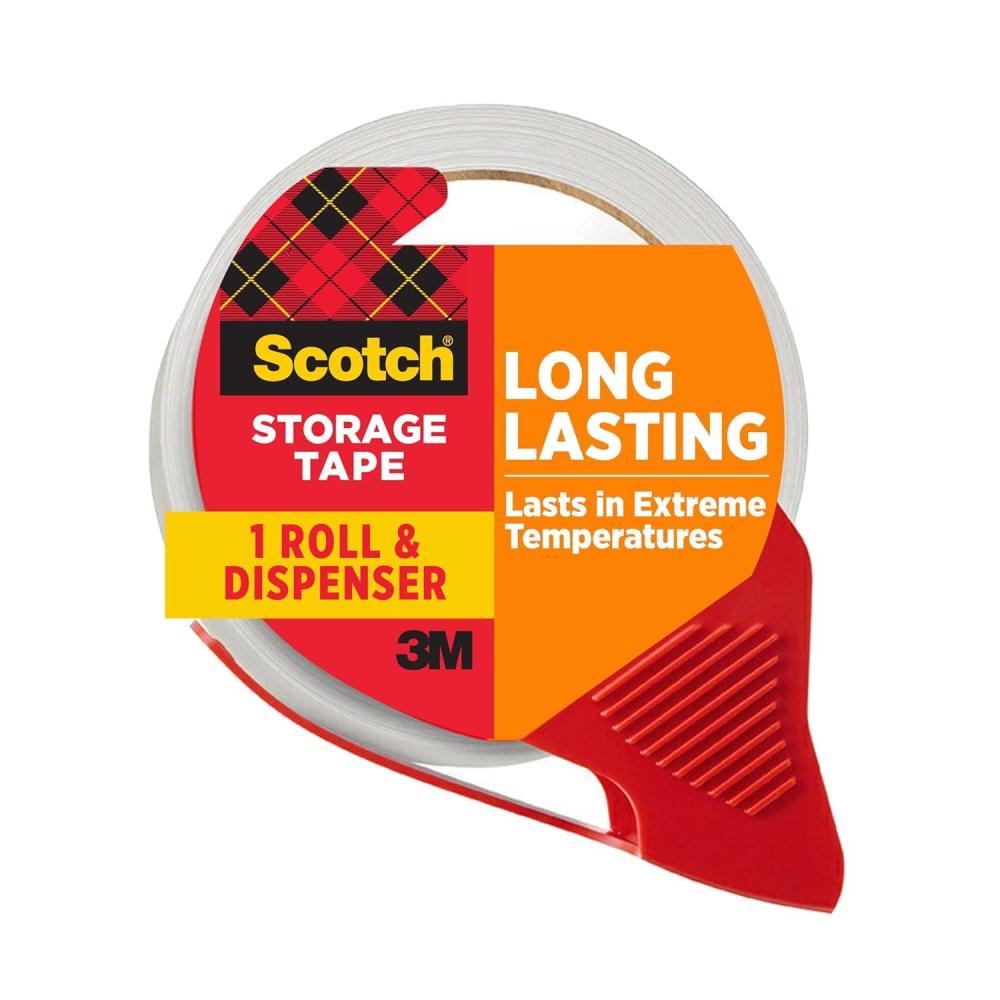 imageScotch Long Lasting Storage Packaging Tape 188 x 382 yd Designed for Storage and Packing Stays Sealed in Weather Extremes 3quot Core Clear 4 Dispensered Rolls 3650S4RD1 Roll