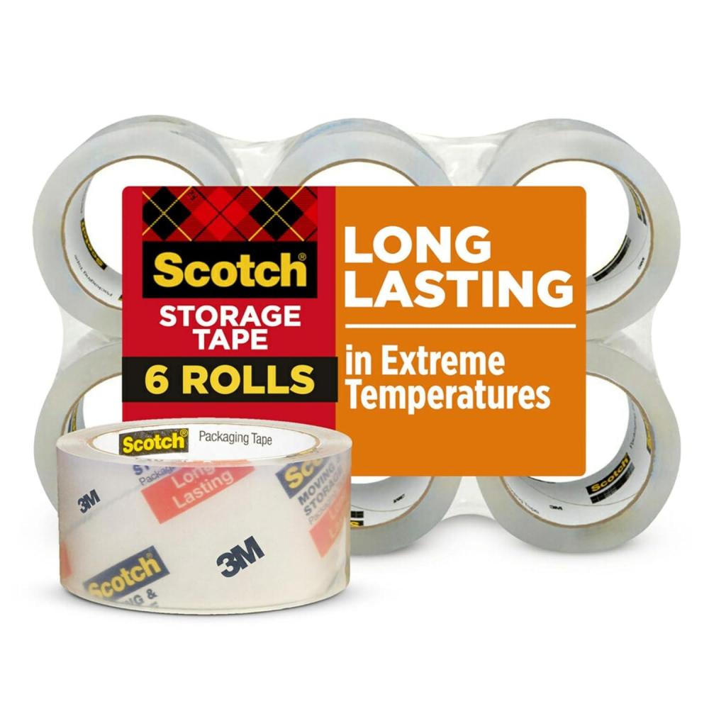 imageScotch Long Lasting Storage Packaging Tape 188quot x 546 yd Designed for Storage and Packing Stays Sealed in Weather Extremes 3quot Core Clear 6 Rolls 365066 Rolls