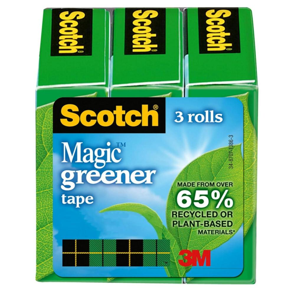 imageScotch Magic Greener Tape 3 Rolls Numerous Applications Invisible Engineered for Repairing 34 x 900 Inches Boxed3 Rolls