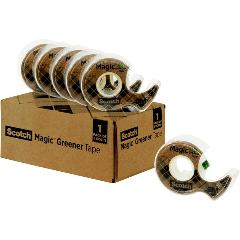 imageScotch Magic Greener Tape 6 Rolls Numerous Applications Invisible Tape Engineered for Repairing 34 in x 600 in 6 Dispensers 6123