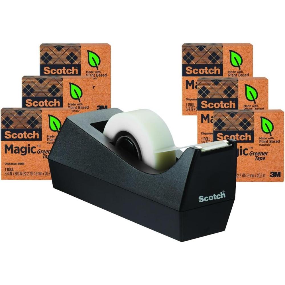 imageScotch Magic Greener Tape with Dispenser 34 in x 900 Inches 6 Boxes of Tape and 1 Desktop DispenserTape 34W x 900L