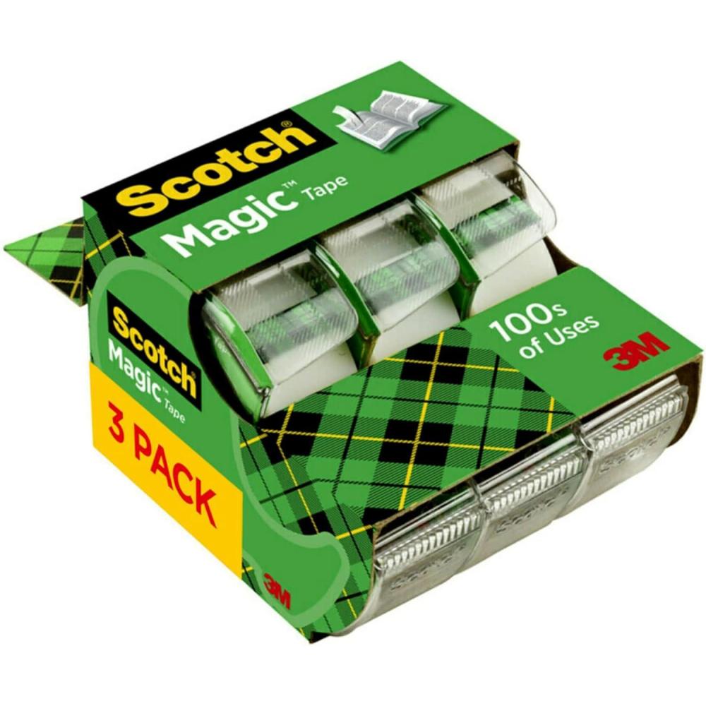 imageScotch Magic Tape 3 Dispensered Rolls Numerous Applications Invisible Clear Tape Engineered for Repairing 34 x 300 Inches
