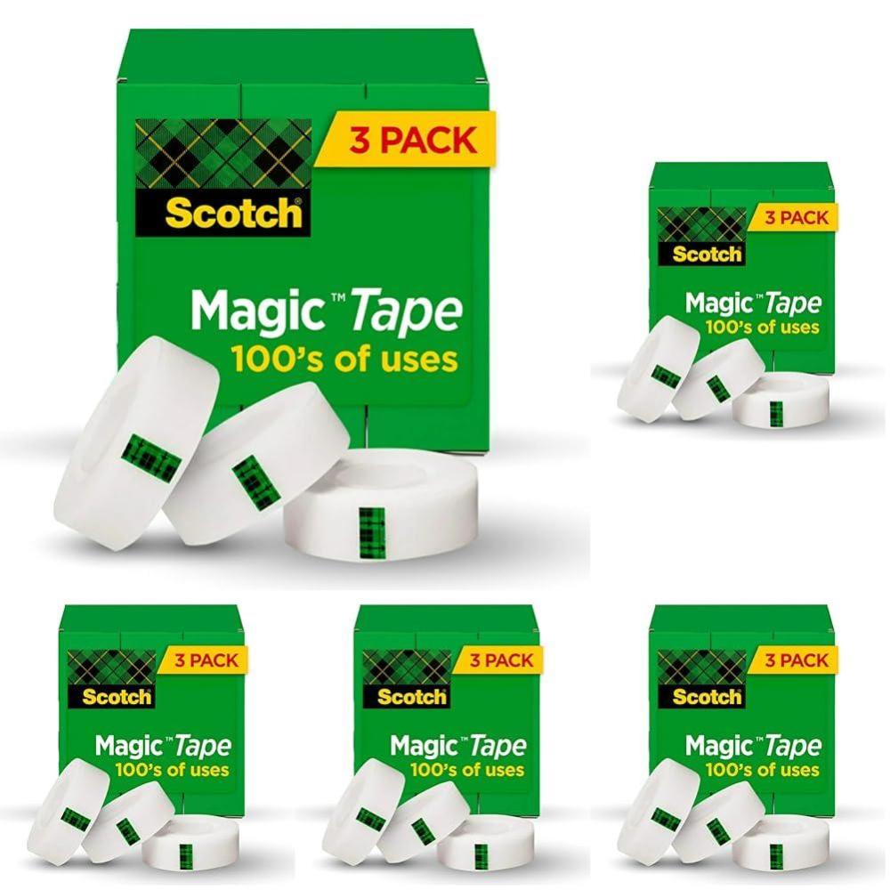 imageScotch Magic Tape 3 Rolls Numerous Applications Invisible Engineered for Repairing 1 x 2592 Inches Boxed1 Inches Width x 2592 Inches Length Pack of 5