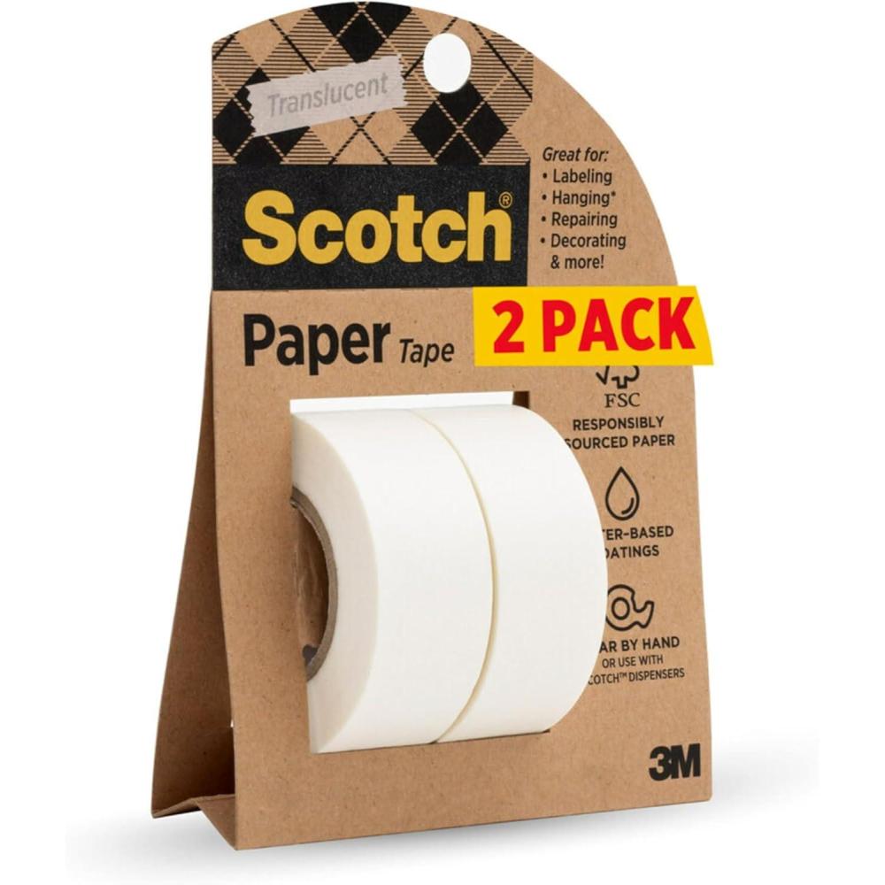 imageScotch Paper Tape Writable Translucent Recyclable Packaging 34 in x 600 in 2 RollsPaper Tape