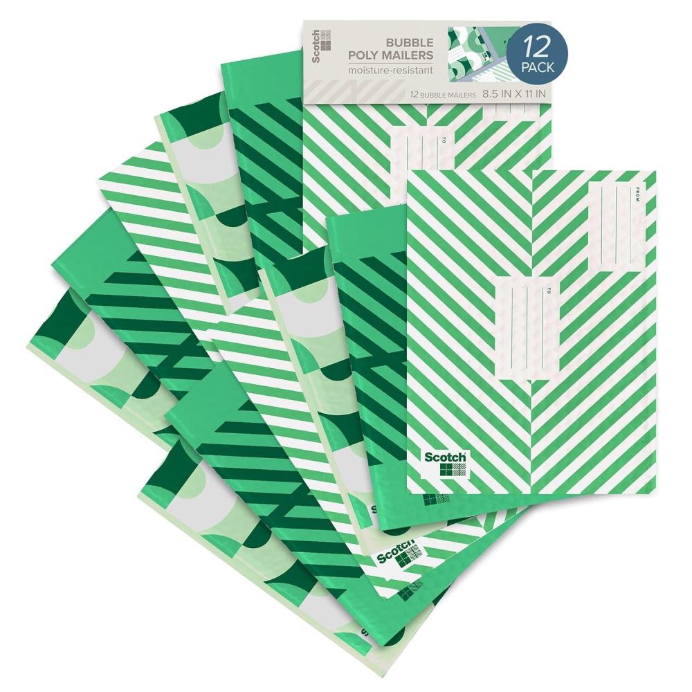 imageScotch Poly Bubble Mailers Assorted Green Designs Size 2 Small 85 in x 11 in 12 MailersGreen