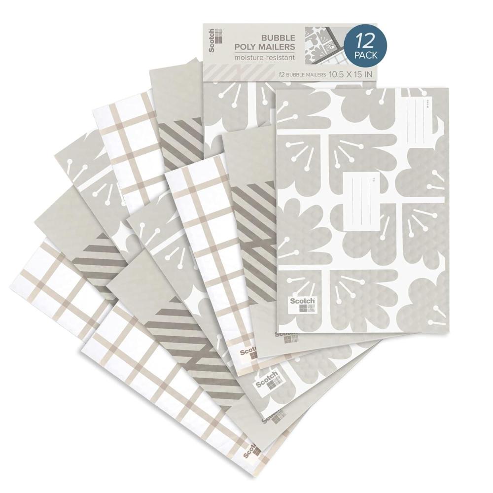 imageScotch Poly Bubble Mailers Assorted Green Designs Size 2 Small 85 in x 11 in 12 MailersTaupe