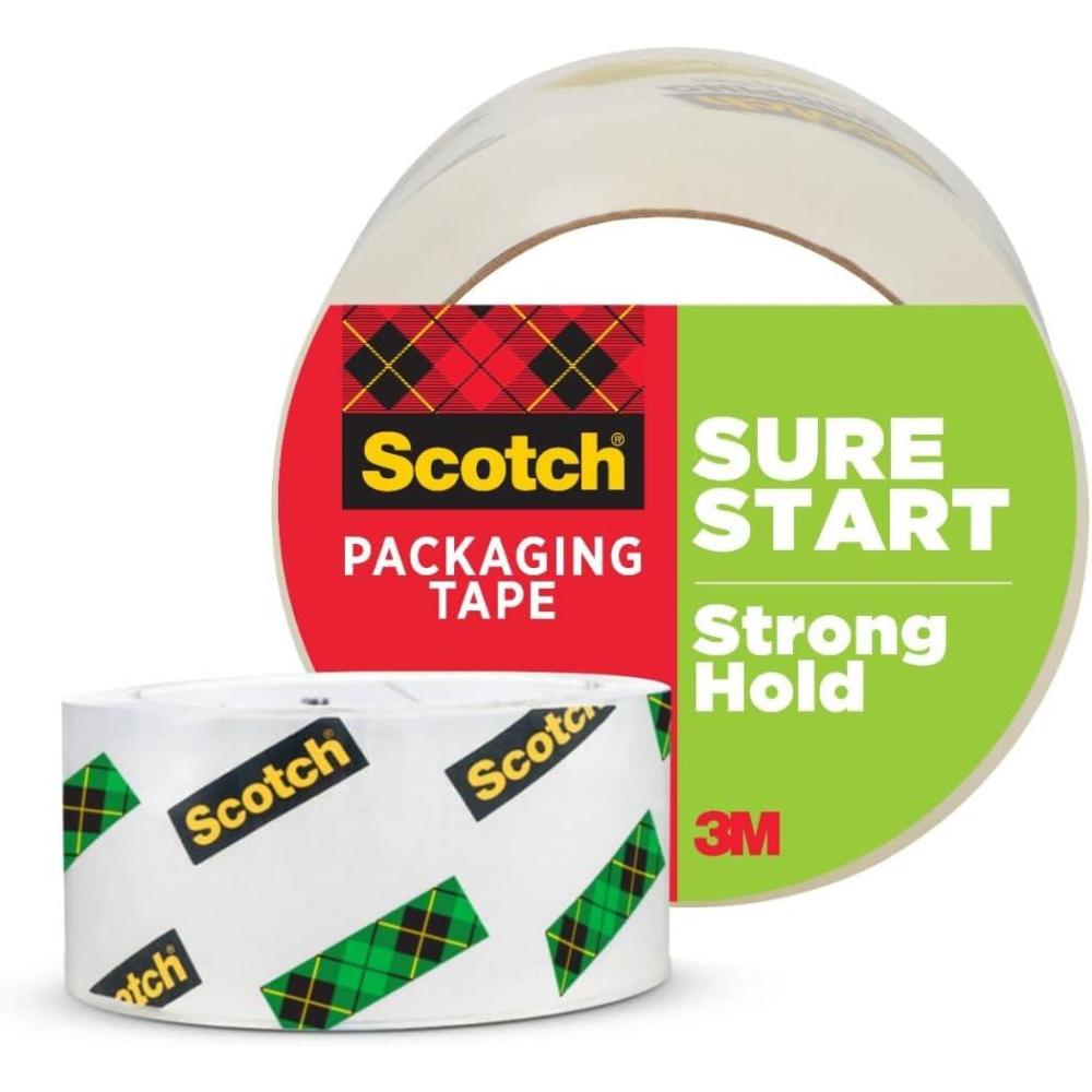 imageScotch Sure Start Shipping Packaging Tape 188 x 546 yd Designed for Packing Shipping and Mailing Quiet Unwind No Splitting or Tearing 3 Core Clear 2 Rolls 345021 Roll