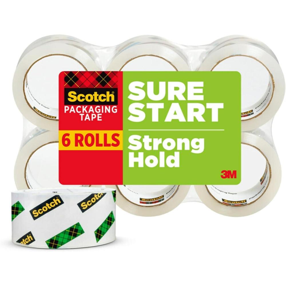 imageScotch Sure Start Shipping Packaging Tape 188 x 546 yd Designed for Packing Shipping and Mailing Quiet Unwind No Splitting or Tearing 3 Core Clear 2 Rolls 345026 Rolls