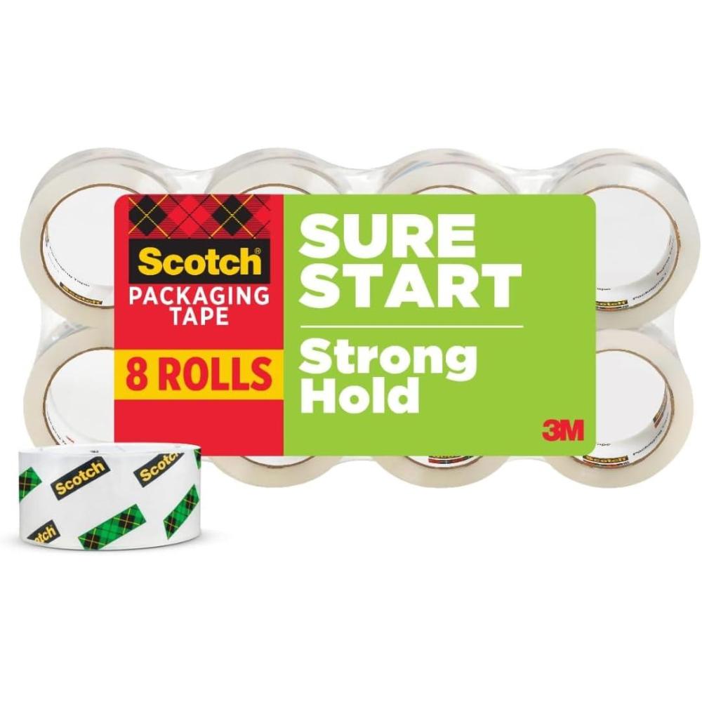 imageScotch Sure Start Shipping Packaging Tape 188 x 546 yd Designed for Packing Shipping and Mailing Quiet Unwind No Splitting or Tearing 3 Core Clear 2 Rolls 345028 Rolls