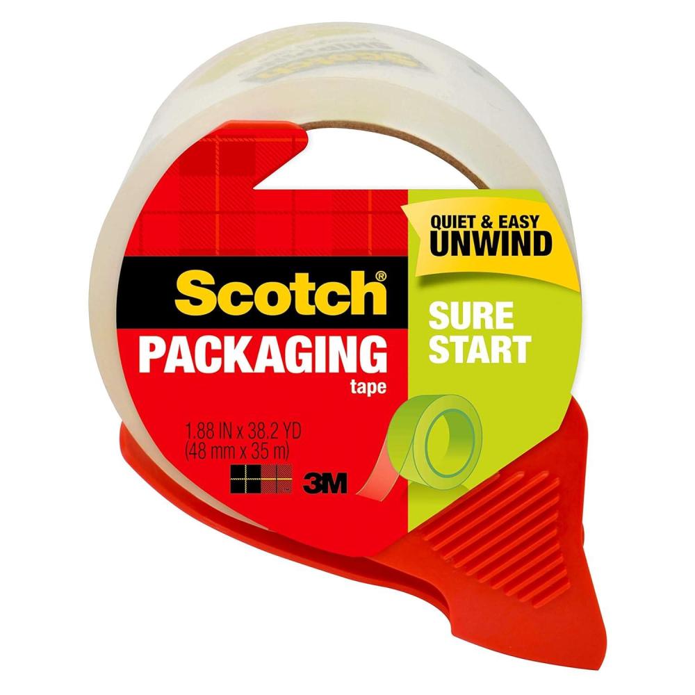 imageScotch Sure Start Shipping Packaging Tape 188quotx 382 yd Designed for Packing Shipping and Mailing Quiet Unwind No Splitting or Tearing 15quot Core Clear 1 Dispensered Roll1 Roll