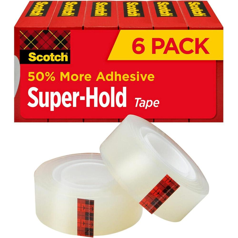 imageScotch Tape Dispenser Value Pack SuperHold Tape Black Dispenser 1 in Core 12 Packs 700K10C18BLK6 Rolls Pack of 6