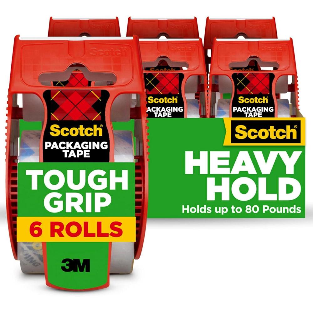 imageScotch Tough Grip Moving Packing Tape Clear Moving Tape That Secures Boxes up to 80 Pounds 188 in x 222 yd 6 Tape Rolls with DispensersTape