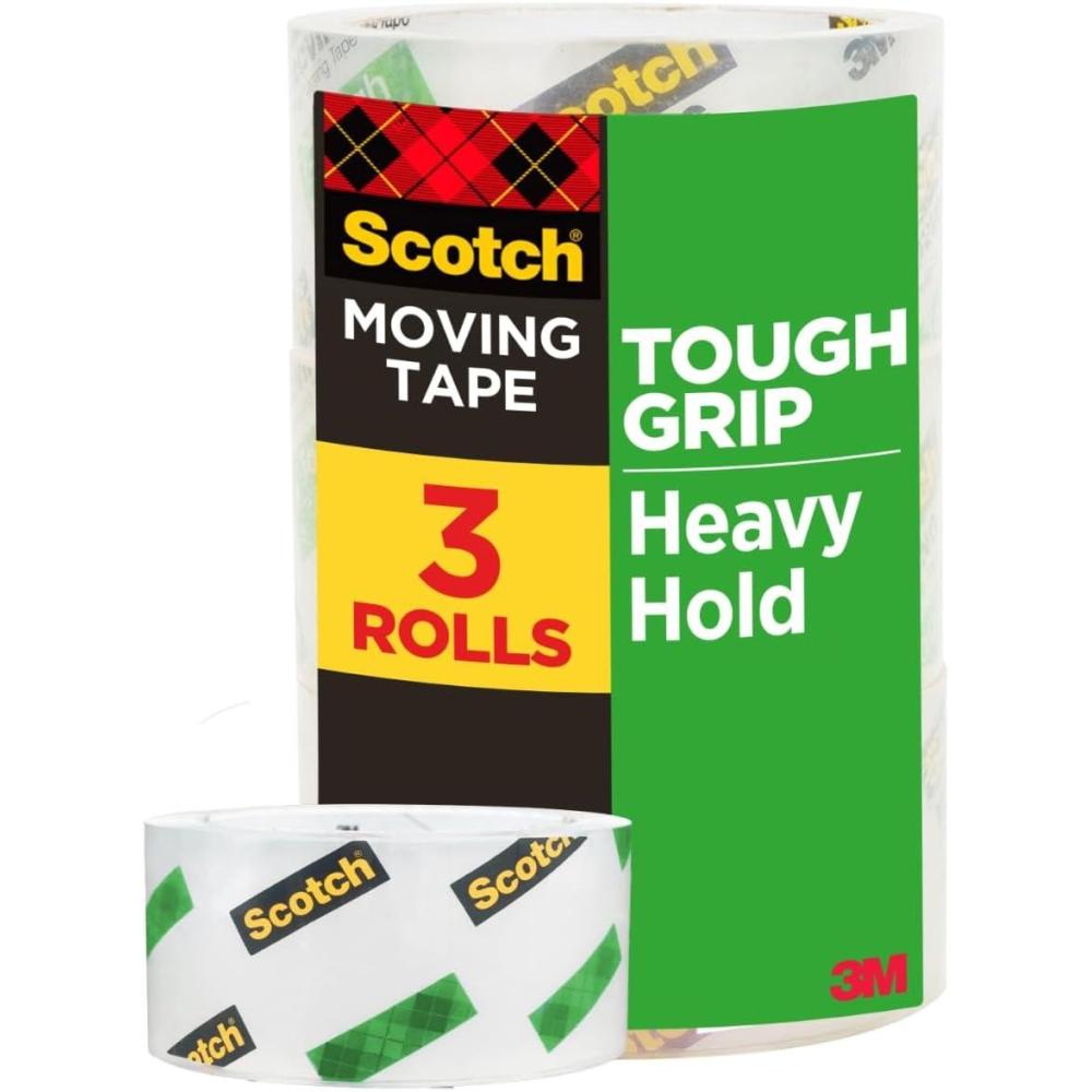 imageScotch Tough Grip Moving Packing Tape Clear Moving Tape That Secures Boxes up to 80 Pounds 188 in x 382 yd 3 Tape Rolls3 Rolls