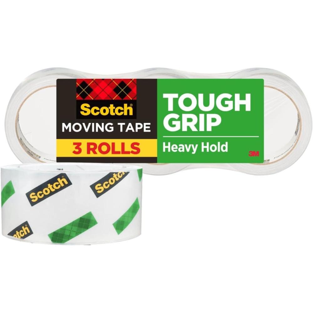 imageScotch Tough Grip Moving Packing Tape Clear Moving Tape That Secures Boxes up to 80 Pounds 188 in x 437 yd 3 Tape Rolls3 Rolls
