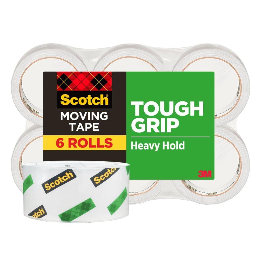 imageScotch Tough Grip Moving Packing Tape Clear Moving Tape That Secures Boxes up to 80 Pounds 188 in x 437 yd 6 Tape Rolls6 Rolls