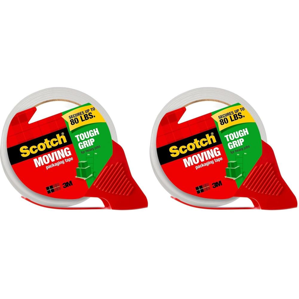 imageScotch Tough Grip Moving Packing Tape Clear Moving Tape That Secures Boxes up to 80 Pounds Holiday Shipping Tape for Large Boxes 188 in x 546 yd 1 Tape Roll1 Roll Pack of 2