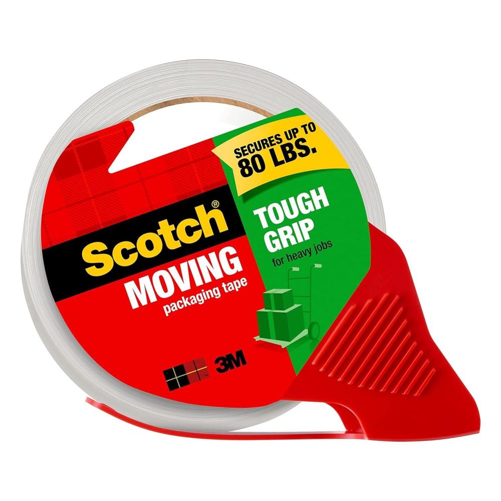 imageScotch Tough Grip Moving Packing Tape Clear Moving Tape That Secures Boxes up to 80 Pounds Holiday Shipping Tape for Large Boxes 188 in x 546 yd 1 Tape Roll1 Roll