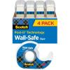 Scotch Wall-Safe Tape, 1 Dispenser Roll, Clear Removable Wall Tape with Matte Finish for Hanging Photos, Art, and Décor, 3/4 in x 650 in(4 Rolls)