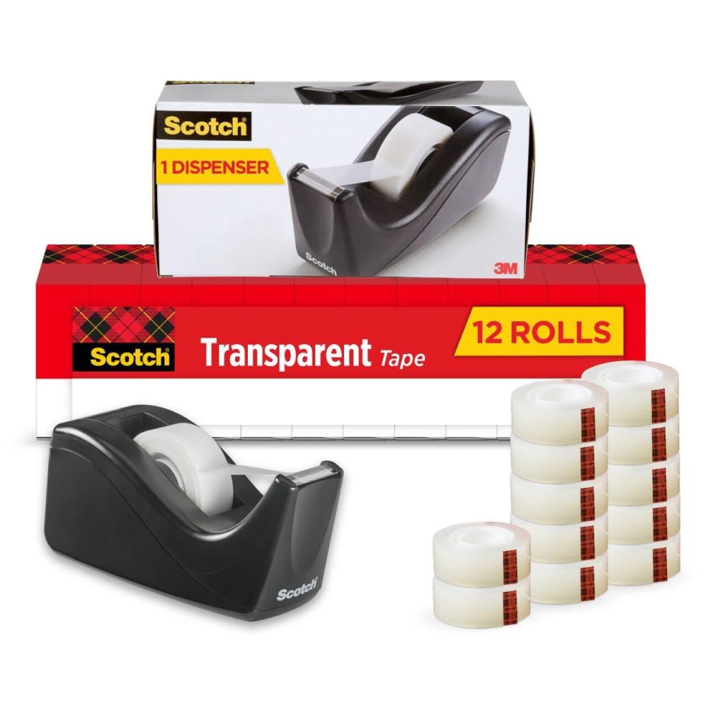 imageScotch Transparent Tape Clear Tape Engineered for Office and Home Use 1 Inch Core 34 in x 1000 in 3 Boxes12 Rolls  Dispenser