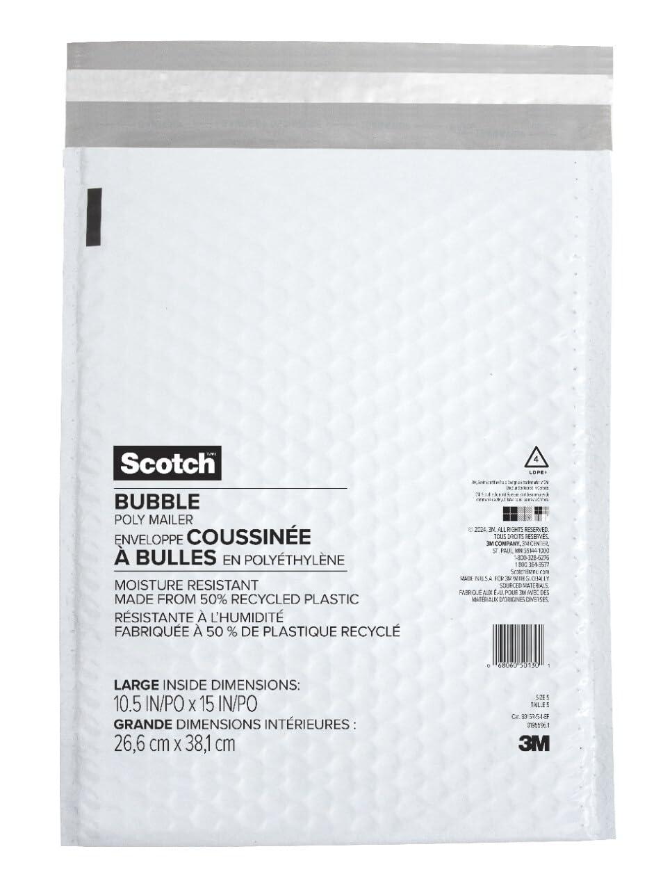 imageScotch Poly Bubble Mailer White Size 5 Large 105 in x 15 in 4 MailersSize 5