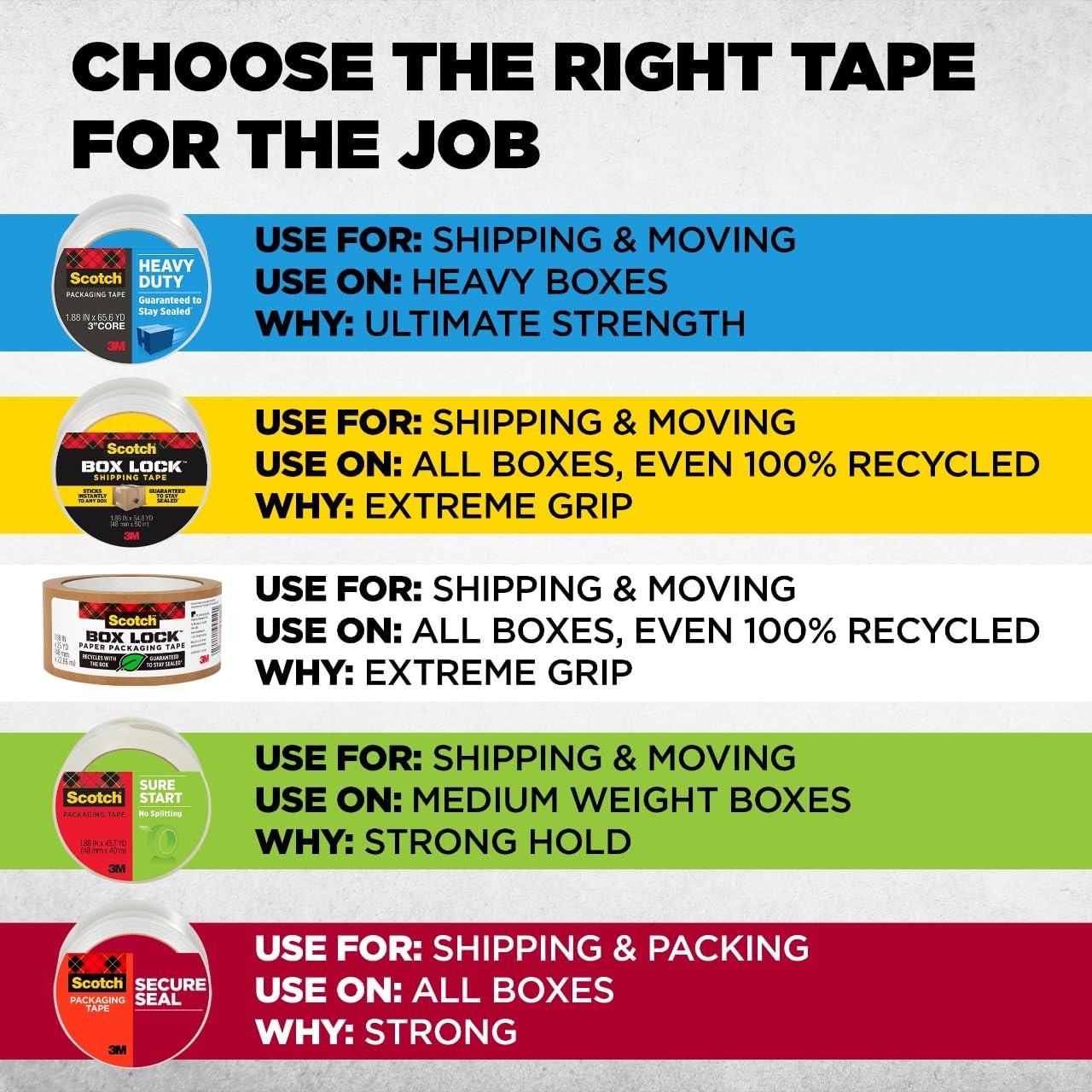 imageScotch Secure Seal Packing Tape Ultra Clear Reliable and Durable Seal 188 in x 800 in 6 Packaging Rolls with Dispensers6 Pack