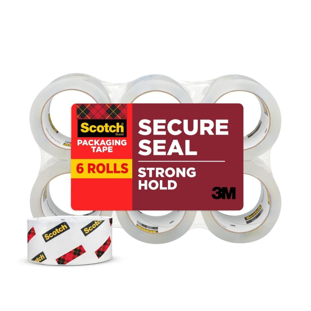 imageScotch Secure Seal Packing Tape Ultra Clear Reliable and Durable Seal 188 in x 800 in 6 Packaging Rolls with Dispensers6 Pack