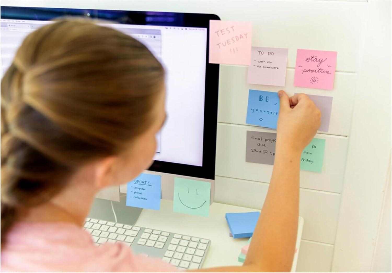 imagePostit 100 Recycled Paper Super Sticky Notes 2X The Sticking Power 3x3 in 12 PadsPack 70 SheetsPad Canary Yellow 654R12SSCYWanderlust Pastels