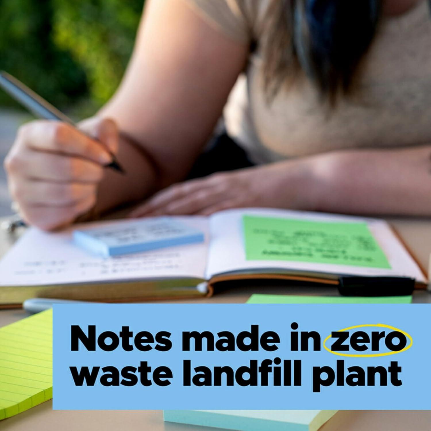 imagePostit 100 Recycled Paper Super Sticky Notes Lined 4 in x 6 in 4 Pads 45 Sheets per Pad Wanderlust Pastels School Supplies and Office ProductsOasis