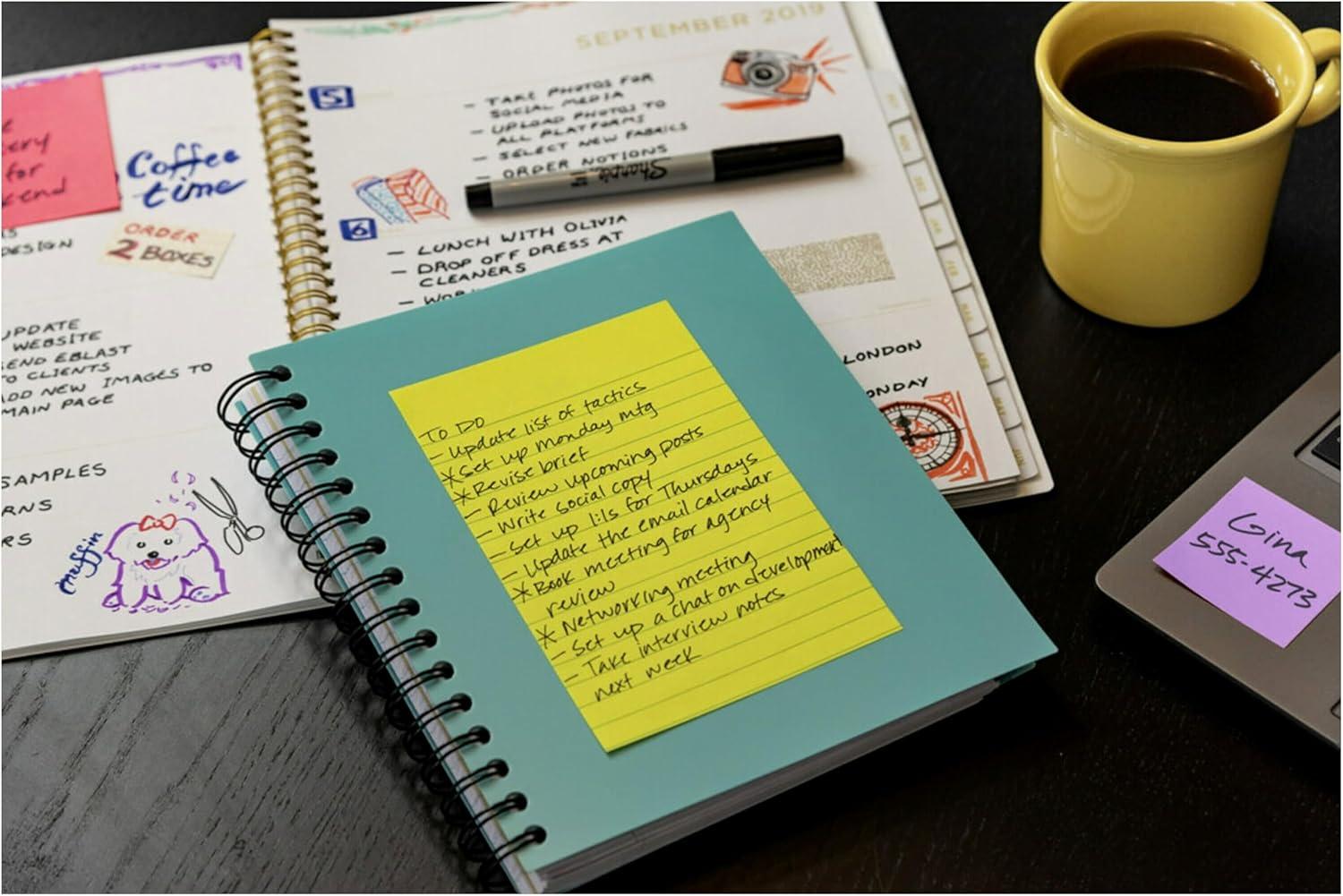 imagePostit 100 Recycled Paper Super Sticky Notes Lined 4 in x 6 in 4 Pads 45 Sheets per Pad Wanderlust Pastels School Supplies and Office ProductsOasis