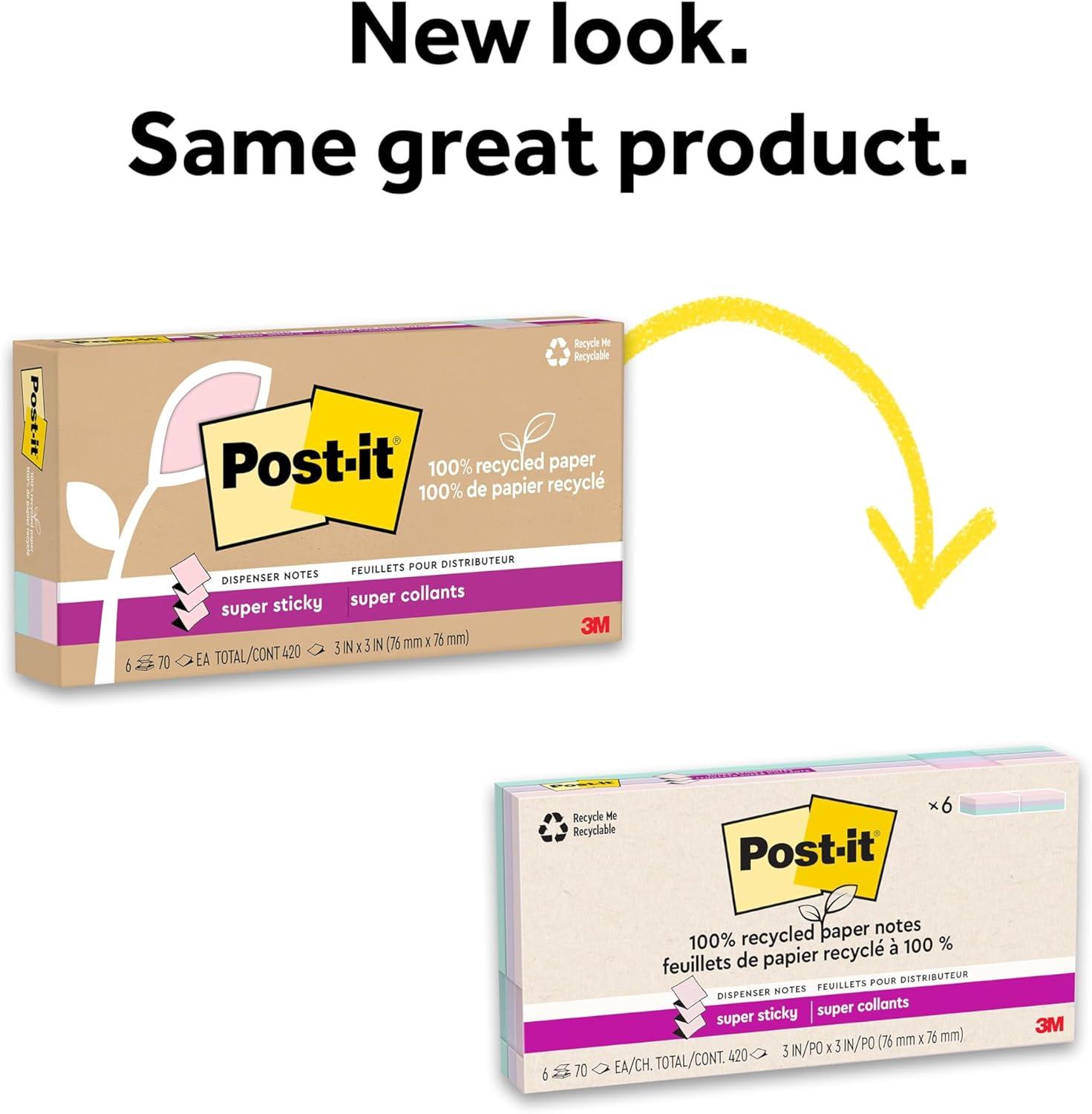 imagePostit Super Sticky 100 Recycled Popup Notes 3 in x 3 in 70 Sheets 6 Pads Wanderlust Collection School Supplies and Office Products3 x 3