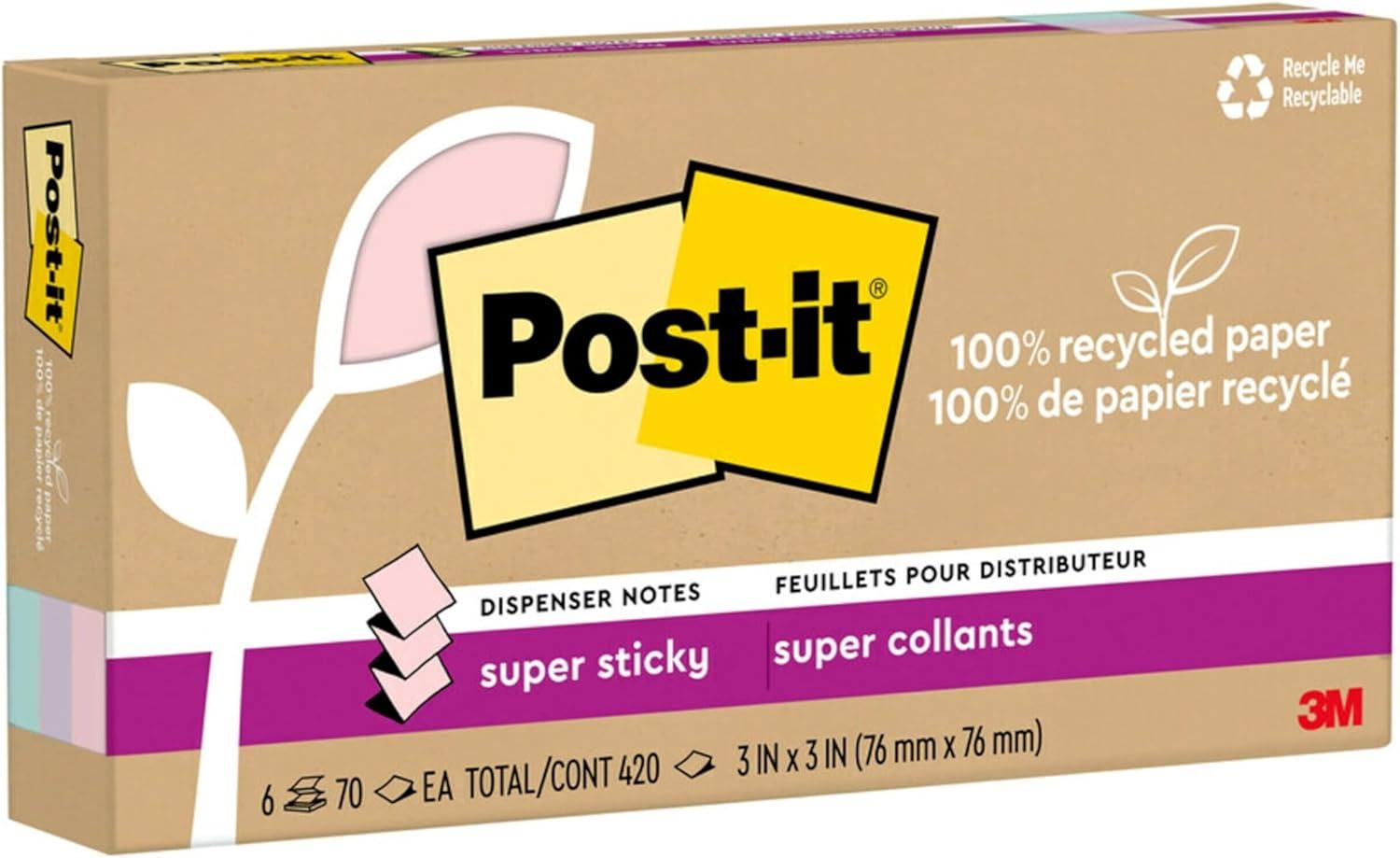 imagePostit Super Sticky 100 Recycled Popup Notes 3 in x 3 in 70 Sheets 6 Pads Wanderlust Collection School Supplies and Office Products3 x 3 Pack of 12
