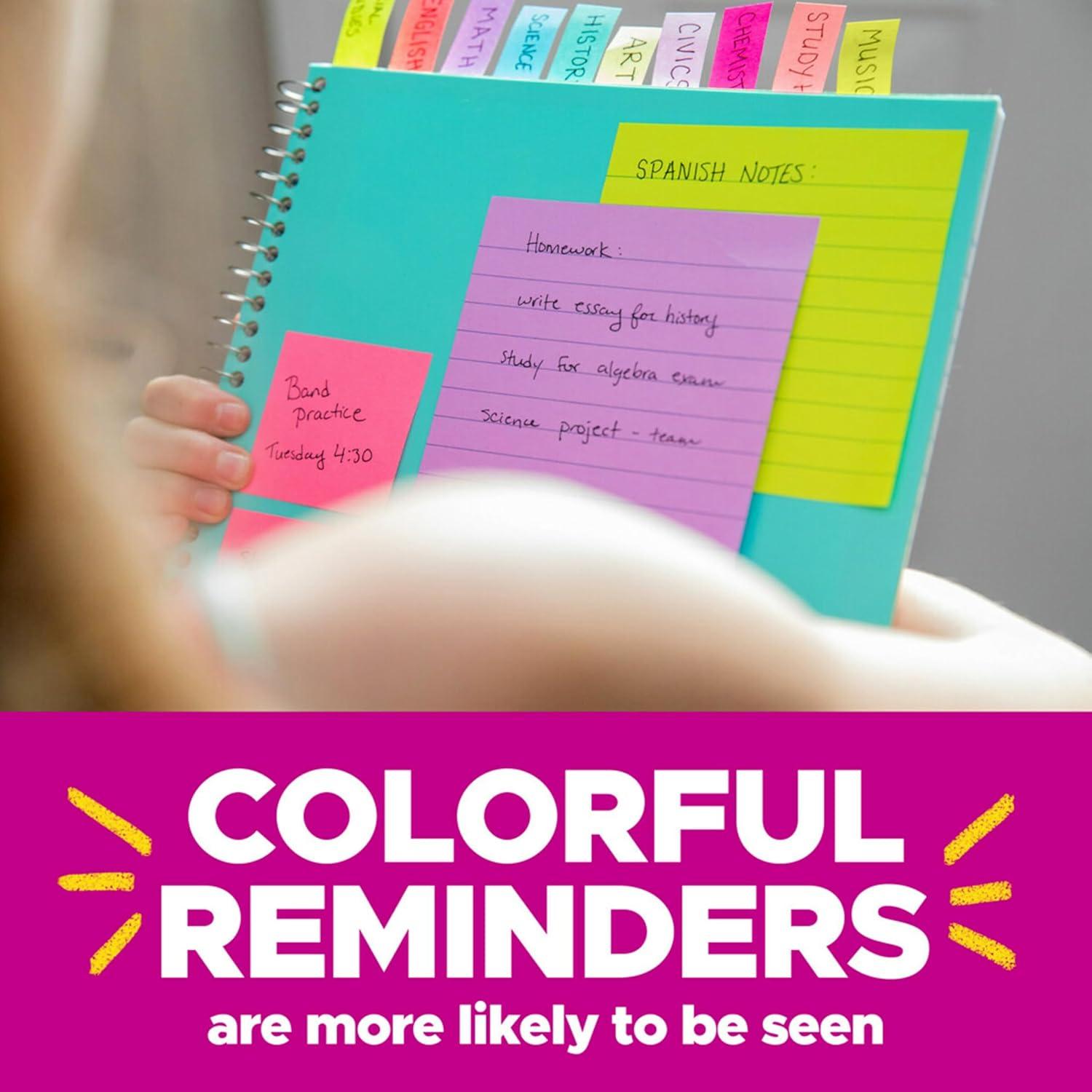 imagePostit Super Sticky Notes Bright Color Collection Pink Purple Green 12 PadsPack 90 SheetsPad Assorted Sizes 464212SSMX12Pads