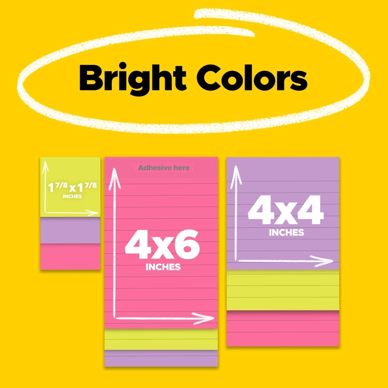 imagePostit Super Sticky Notes Bright Color Collection Pink Purple Green 12 PadsPack 90 SheetsPad Assorted Sizes 464212SSMX12Pads