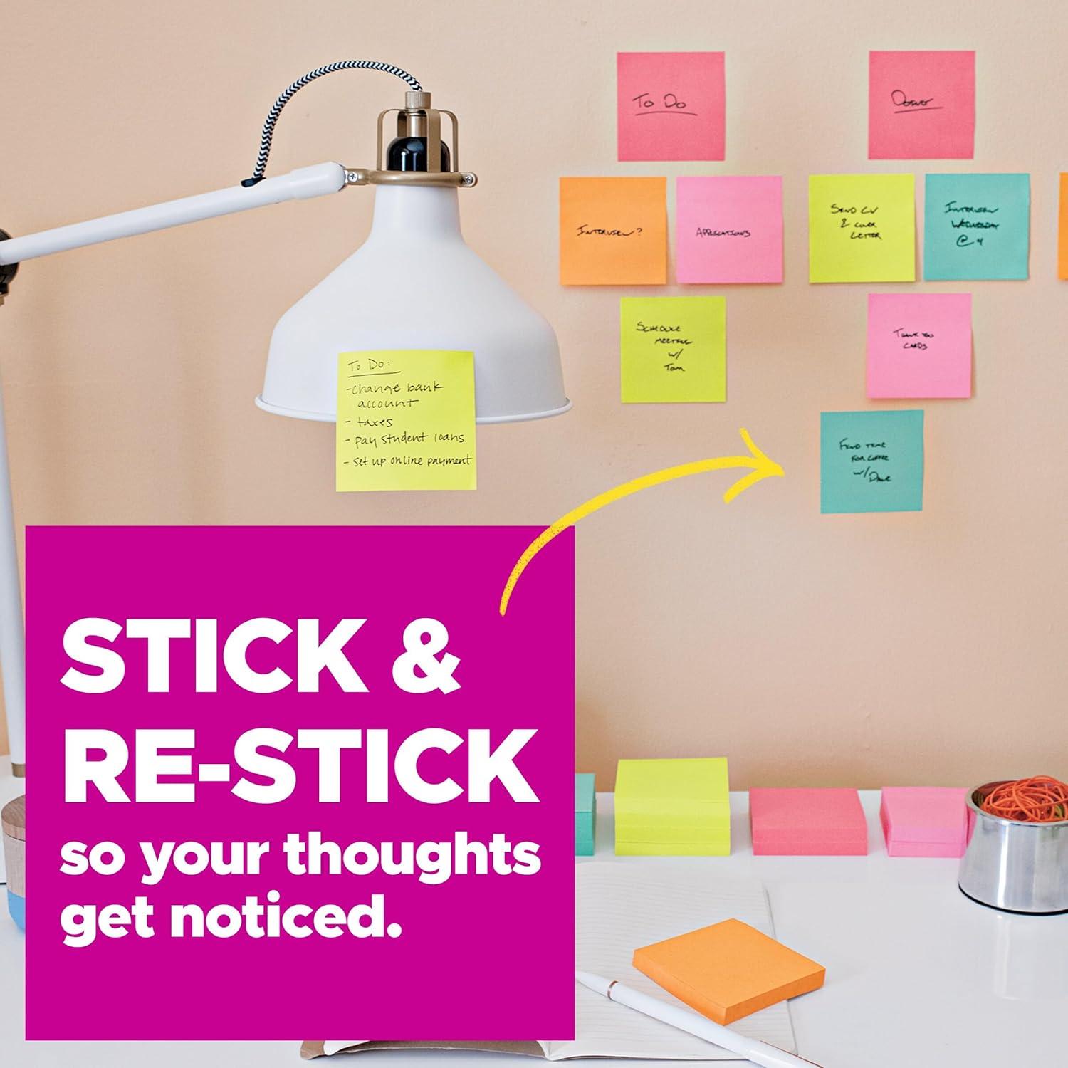 imagePostit Super Sticky Notes Bright Color Collection Pink Purple Green 12 PadsPack 90 SheetsPad Assorted Sizes 464212SSMX12Pads