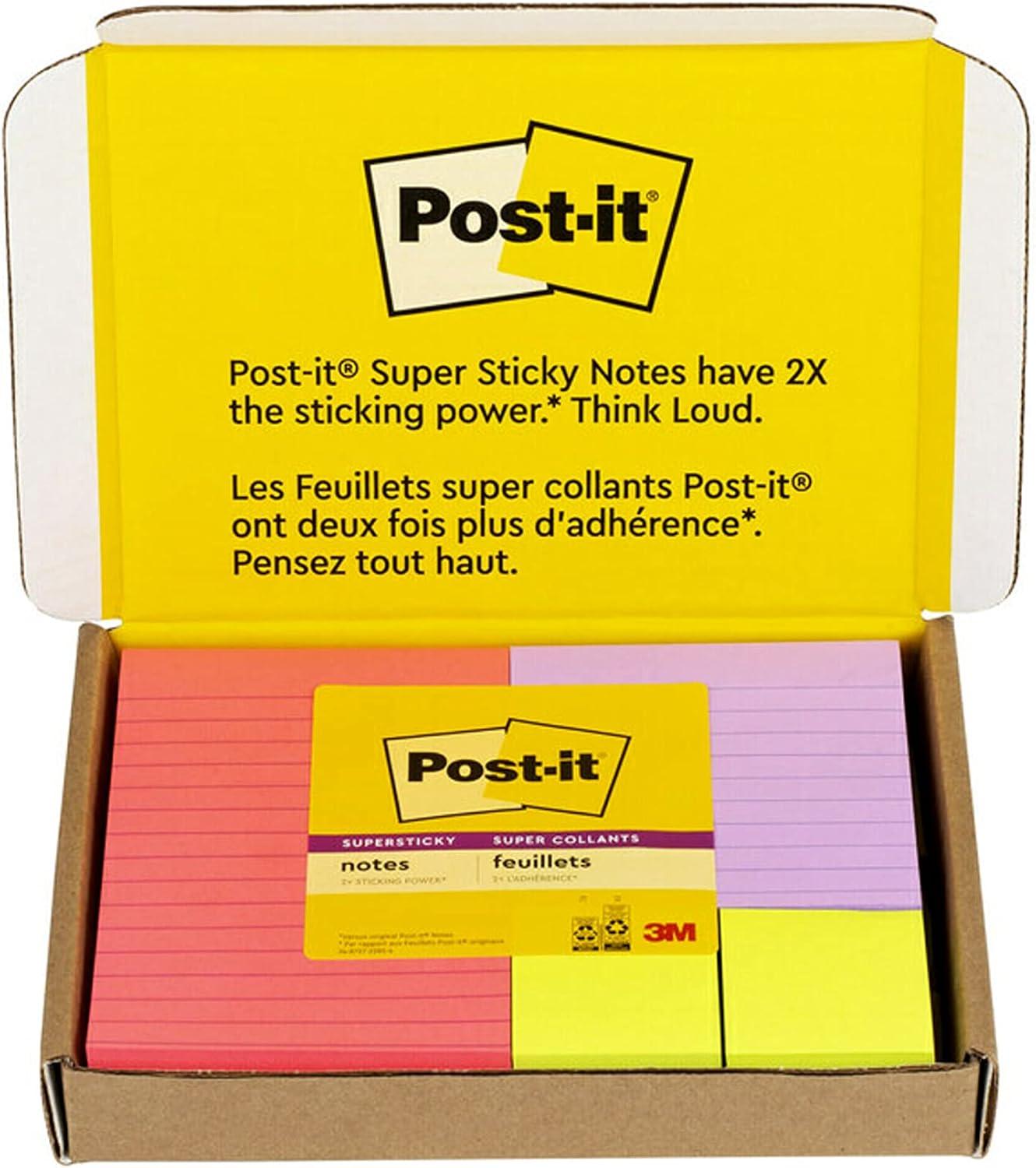 imagePostit Super Sticky Notes Bright Color Collection Pink Purple Green 12 PadsPack 90 SheetsPad Assorted Sizes 464212SSMX12Pads Pack of 8