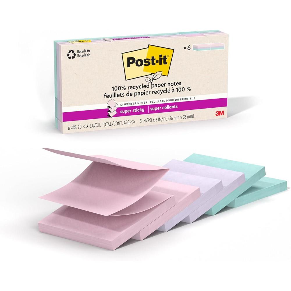 imagePostit Super Sticky 100 Recycled Popup Notes 3 in x 3 in 70 Sheets 6 Pads Wanderlust Collection School Supplies and Office Products3 x 3