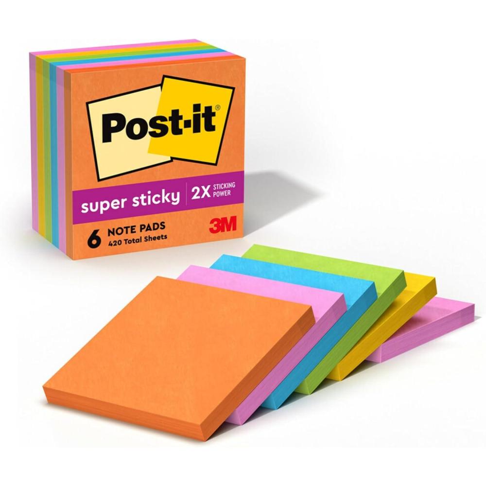 imagePostit Super Sticky Notes 3x3 in 6 Pads 2X The Sticking Power Energy Boost Collection Bright Colors Orange Pink Blue GreenRecyclable 6546SSAU