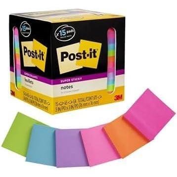 imagePostit Super Sticky Notes Assorted Bright Colors 3x3 in 15 PadsPack 45 SheetsPad 2X The Sticking Power Recyclable MultiColor3 in x 3 in Pack of 6