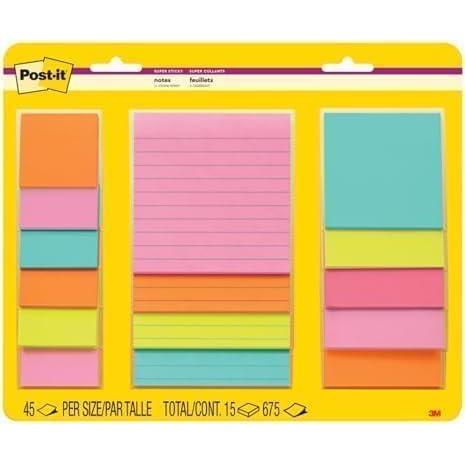 imagePostit Super Sticky Notes Assorted Sizes 15 Pads 2X The Sticking Power Supernova Neons Collection Neon Colors Orange Pink Blue Green Recyclable 442315SSMIA119 x 98 Pack of 12