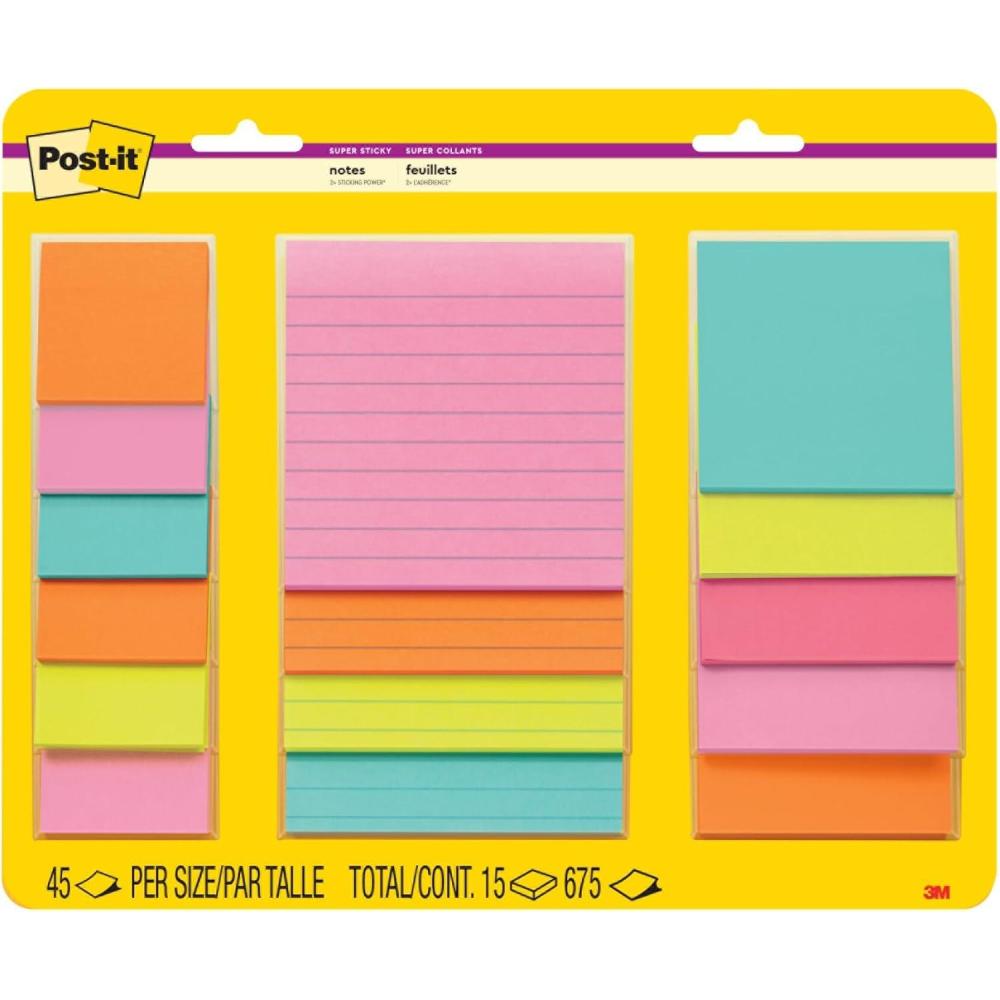 imagePostit Super Sticky Notes Assorted Sizes 15 Pads 2X The Sticking Power Supernova Neons Collection Neon Colors Orange Pink Blue Green Recyclable 442315SSMIA119 x 98