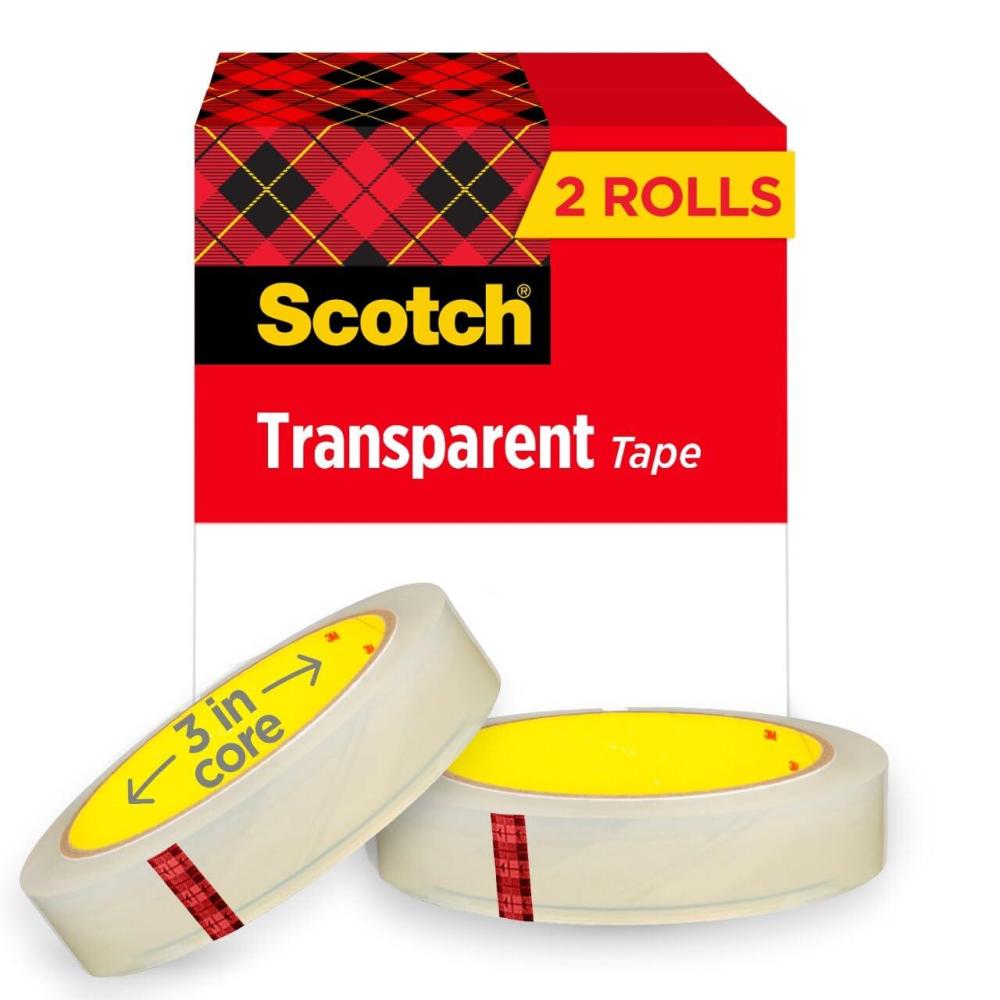 imageScotch Brand Transparent Tape Clear Tape Engineered for Office and Home Use 34 x 2592 Inches 3 Inch Core 2 Rolls2 Rolls