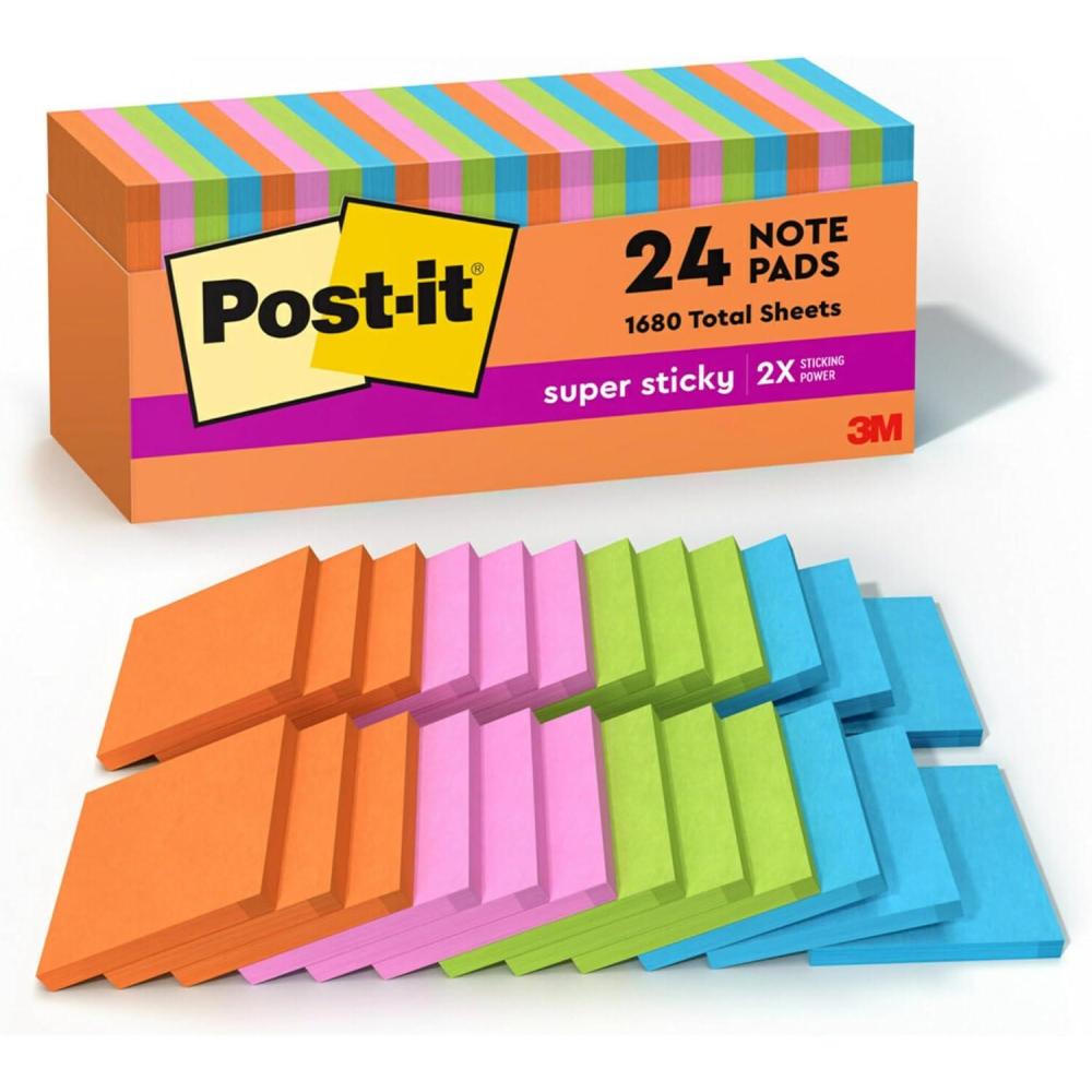 imagePostit Super Sticky Notes 24 Sticky Note Pads 3 x 3 in School Supplies Office Products Sticky Notes for Vertical Surfaces Monitors Walls and Windows Energy Boost Collection3 in x 3 in Pack of 8