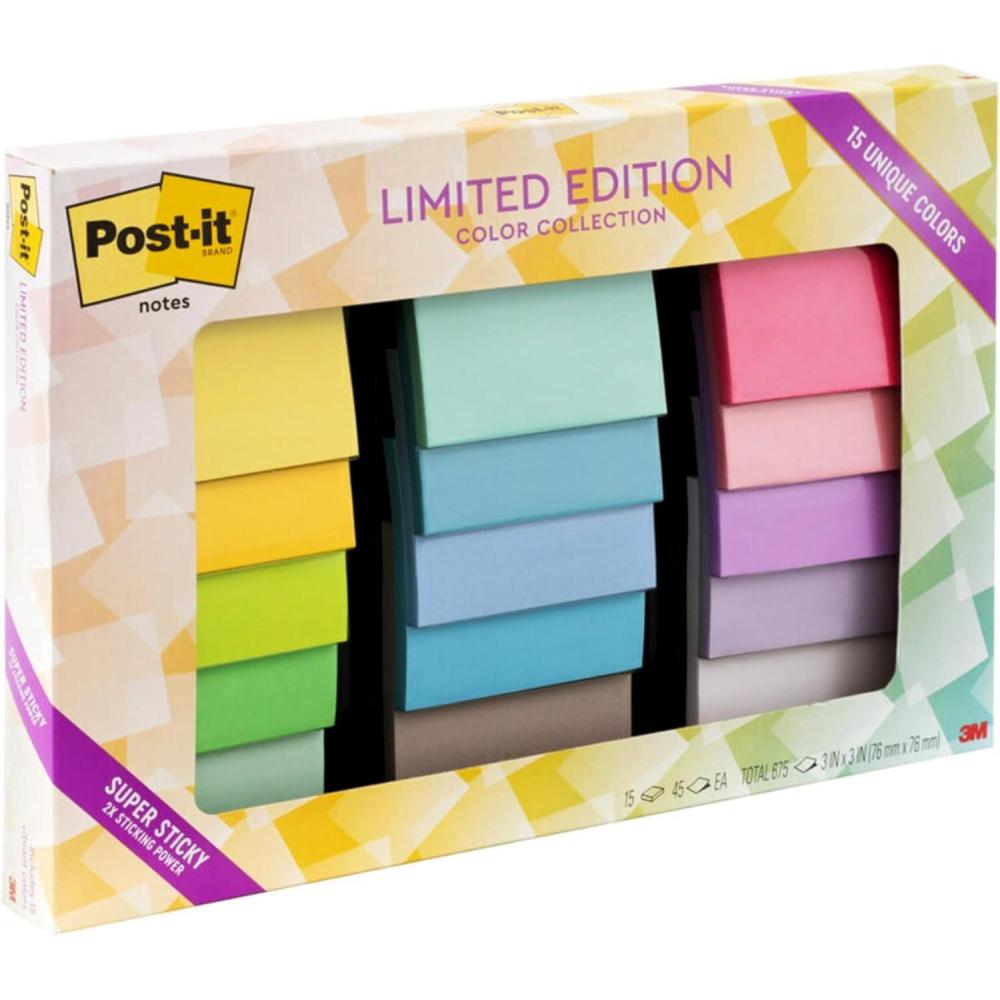 imagePostit Super Sticky Notes Limited Edition Color Collection 3x3 in 15 PadsPack 45 SheetsPad79 x 119