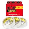 Scotch Transparent Tape, Clear Tape Engineered for Office and Home Use, 3 Inche Core, 1 in x 2592 in, 3 Rolls(3 Rolls)